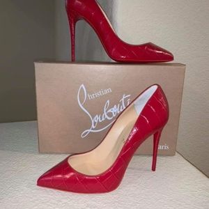 Christian Louboutin Red Crocodile Embossed Pigalle Follies Calf 100 Size 38.5